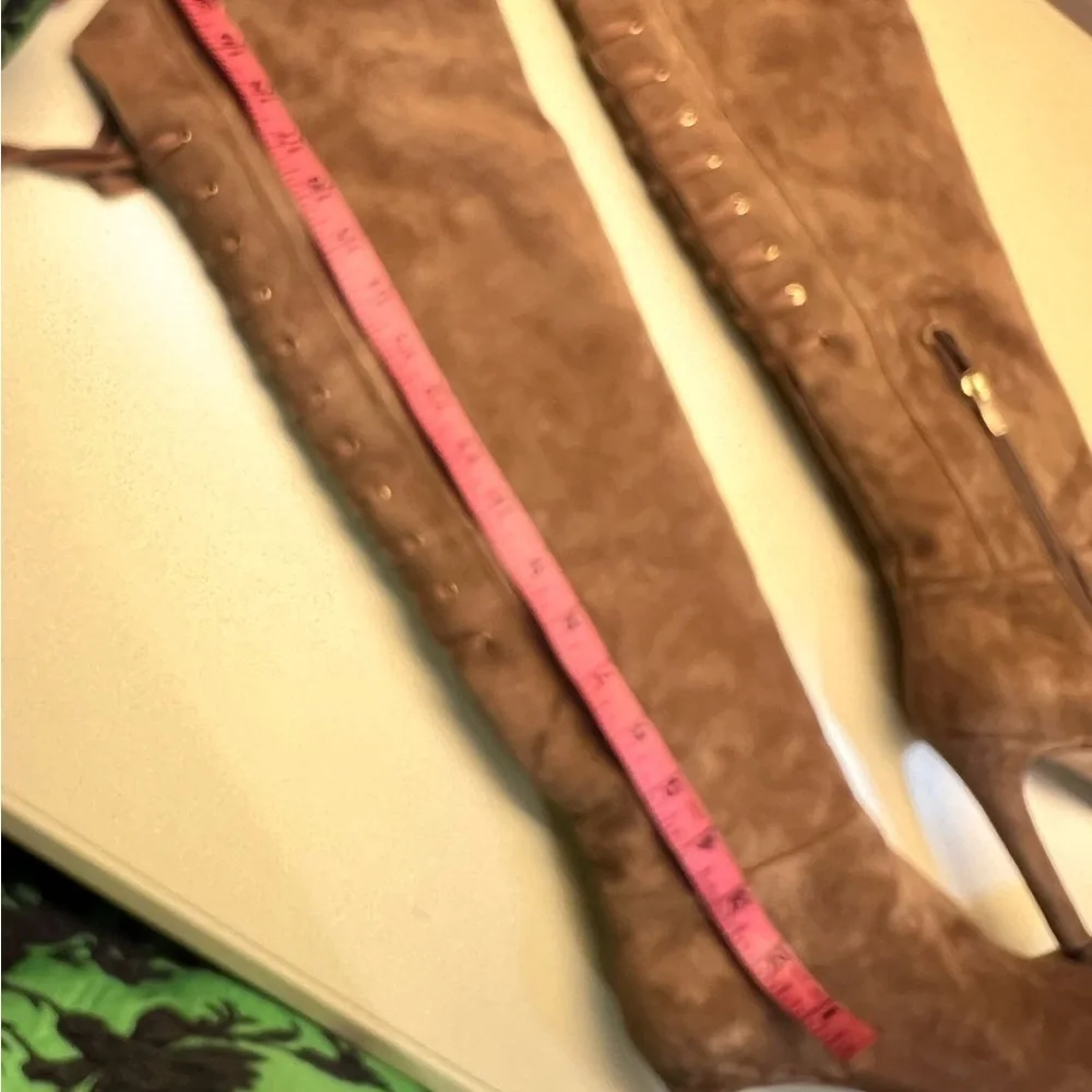 NWT Pura Lopez Brown Over-the-Knee Boots with Suede Finish
